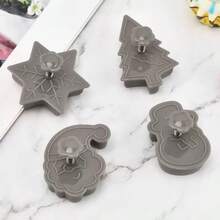 4pcs Christmas Cookie Cutters - Durable Plastic, Easy-Press Design With Snowman, Snowflake, Christmas Tree, Santa Claus Patterns For Perfect Baking, Suitable For Holiday Cookies And Pastries, Baking Accessories | Holiday Themed Tools | Durable Plastic