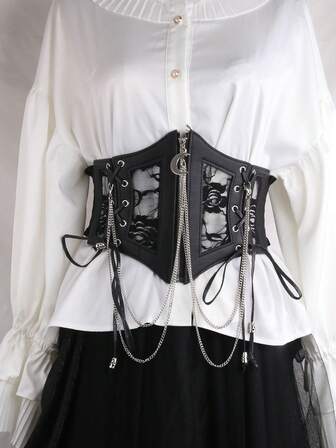 Lolita Punk Goth Steampunk Lace Tassel Tie Waist Belt, Waist Cincher Outerwear Accessory Chain Waist Belt, Suitable For Halloween