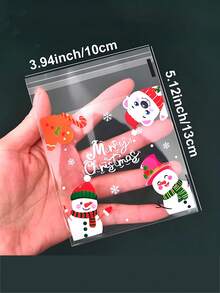 100个圣诞透明自粘礼品袋 - 圣诞老人/雪人/驯鹿/圣诞树图案 | 适用于小礼物、糖果、零食、饼干和雪花脆片包装 - 彩色 - 查看 3