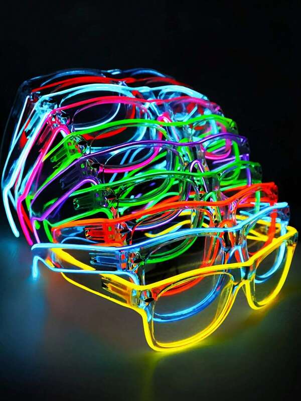 1 para bezprzewodowych okularów migających z bateriami w zestawie, przezroczyste okulary LED do klubu nocnego, na imprezę, występ, nowatorskie okulary świecące w mozaikę, bezprzewodowe okulary migające EL na imprezę, do klubu, na koncert