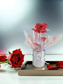 1 套人造玫瑰花束，带包装，假玫瑰镀金激光，适合生日或周年纪念礼物、母亲节、情人节礼物、婚礼纪念品和节日派对家居餐桌装饰礼物 - 彩色 - 查看 5