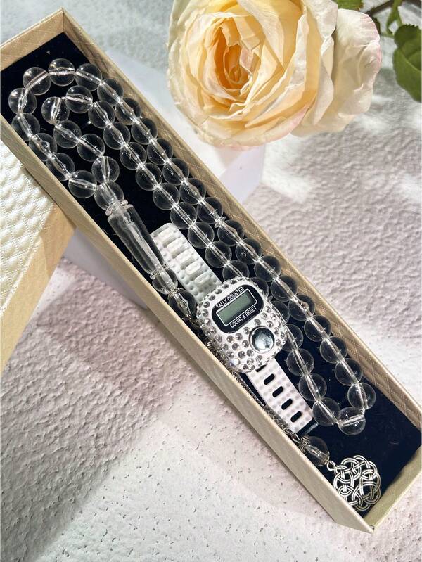 1 Set Polka Dot Rhinestone Bead Counter Transparent Bead Box, Electronic Bead Counter Champagne Color Box Set, Textured Gift Box, Bead Counter & Beads 2 Pieces Set