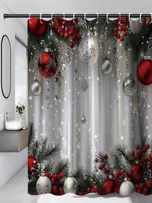 1/4 Pcs Christmas Shower Curtain Set With Holiday Red, Green And White Design - Includes Waterproof Shower Curtain With 12 Hooks, Non-Slip Bath Mat, U-Shaped Toilet Lid Cover And Rug - Perfect For Holiday Bathroom Decor, Multiple Sizes Available