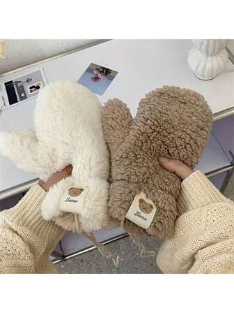 1 Pair Soft Faux Wool Bear Gloves - Flexible, Warm, Cute Knitted Plush Gloves, Suitable For Outdoor Winter Activities, Hand Washable, 3 Color Options, Warm Gloves, Winter Gloves, Hand Warmer Gloves, Ski Gloves, Snow Gloves