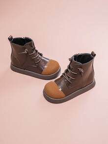 1 Pair Fashion Color Block Side Zipper Design Children Boots, Soft & Comfortable, Suitable For Outdoor, Autumn/Winter