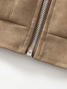 1 Piece Men's Vintage Worn Full Zipper Lapel Leather Long Sleeve Jacket, Spring Autumn Men's Motorcycle Style Casual PU Leather Coat. - Coffee Brown - View 9