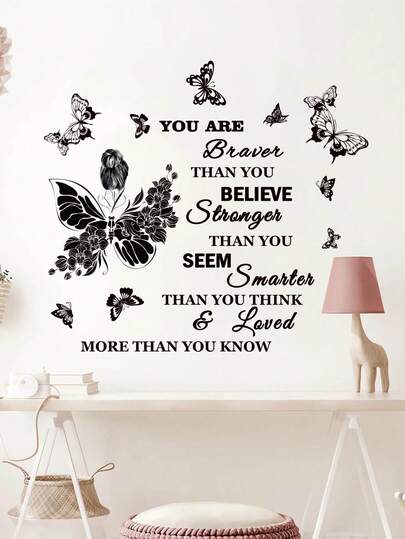 1 pieza Calcomanía de pared con citas en inglés de hada mariposa floral, decoración de arte de pared extraíble para dormitorio, sala de estar, decoración de pared, decoración de pared, decoración de dormitorio, decoración de cocina, decoración del hogar