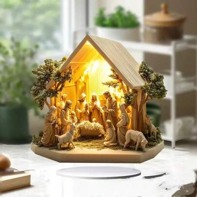 精美亚克力耶稣诞生场景摆件，带底座 - 适合摆放在书桌或客厅 | 送给朋友的完美生日或圣诞礼物 | 多功能宗教家居装饰