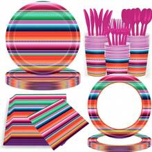 Vajilla desechable a rayas, platos, mantel, vasos, platos, cuchillo, cuchara, tenedor, suministros para baby shower, cumpleaños, picnic