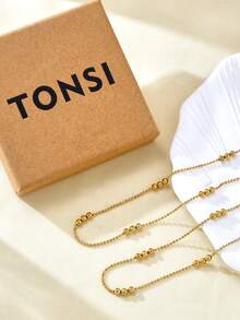 TONSI 1 pièce de mode européenne, américaine, japonaise et coréenne, collier de perles de luxe haut de gamme en acier inoxydable plaqué or 18 carats, design de bille joker. Collier de perles pour femmes, perles inaltérables, bijou de chaîne claviculaire. Convient pour le port quotidien, les sorties, les fêtes, les cadeaux pour les amis, les amoureux, les anniversaires, Halloween, Noël, avec boîte cadeau. - Doré - Voir 3