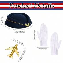 6 Pcs Women Flight Attendant Costume Accessories Flight Attendant Hat Gloves Scarf Sunglasses For Halloween Cosplay - Dark Blue - View 2