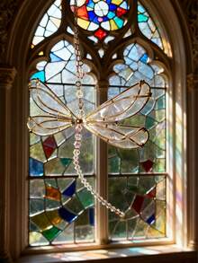 1pc Luxury Crystal Dragonfly Garden Suncatcher - Decorative Metal Wings Hanging Prism, Gemstone Inlaid, Plastic Material, Wall Mounted, No Electricity Needed, Ideal For Garden, Home And Car Decor - Multicolor - View 4