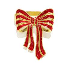 Novo estilo de anéis de guardanapo em formato de laço, prendedores de guardanapo verdes e vermelhos, para festas e comemorações de Natal, decorações de anéis de guardanapo de metal