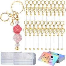 15/30/60 Stücke Perlenbare Schlüsselanhänger Stangen, wiederverschließbare Beutel und Dankeskarten Set beinhaltet 5/10/20 Perlen Schlüsselanhänger, 5/10/20 Verpackungsbeutel, 5/10/20 Dankeskarten für DIY Anhänger Handwerkskunst Schmuck