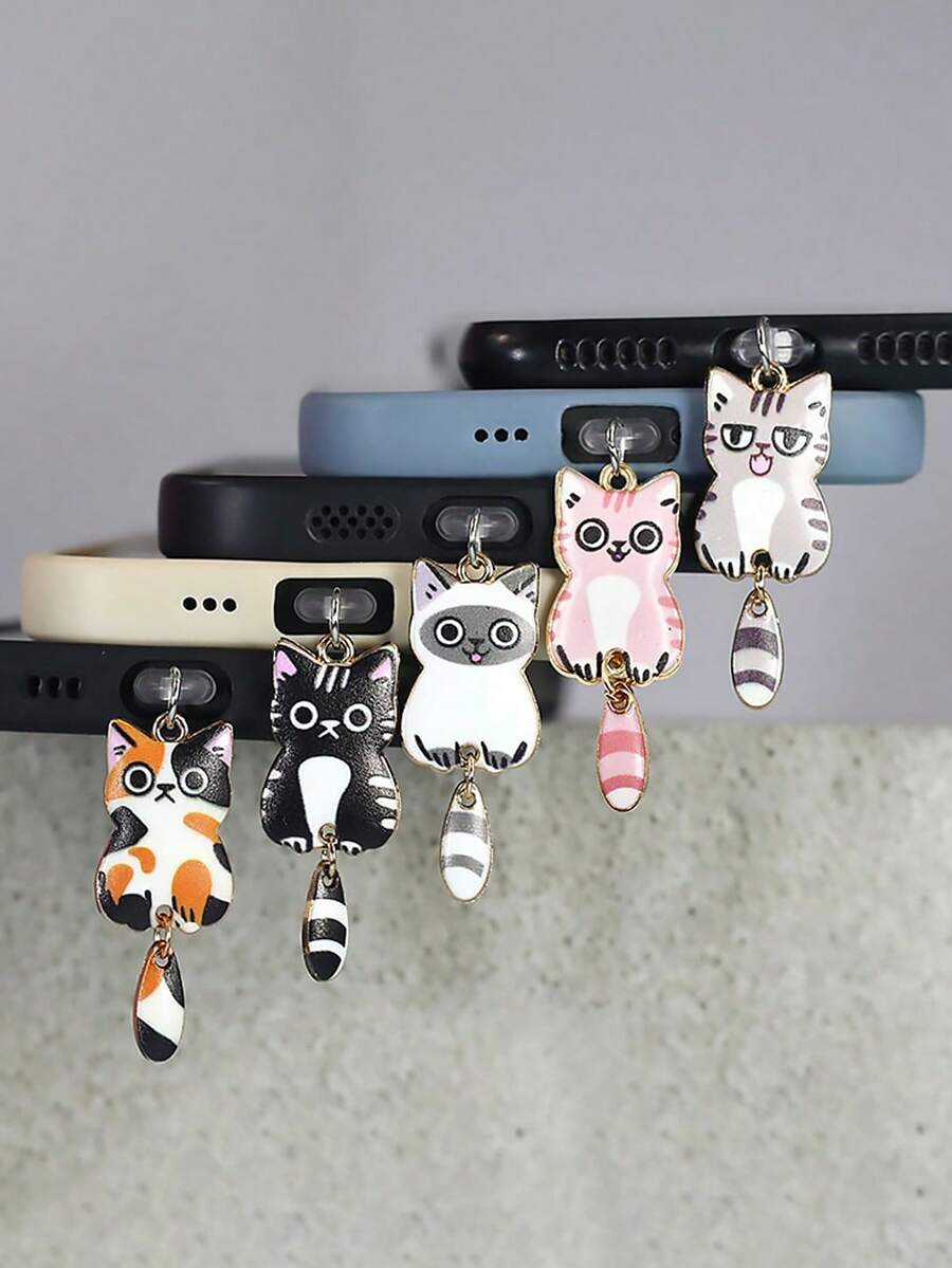 1pc Cute Cat Shaped Dust Plug, Adorable Pet Decor Accessory, Compatible With IPhone & Type-C Phones, Multi-Color Options - Multicolor - View 1