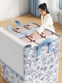 1 حقيبة تخزين قابلة للطي، بنمط الحيوانات والزهور، مزودة بسحاب ومقبض، حقيبة تخزين موسمية، حقيبة قابلة لإعادة الاستخدام، للتخزين البطانيات والقمصان والشورتات، بطانية صيفية مبردة