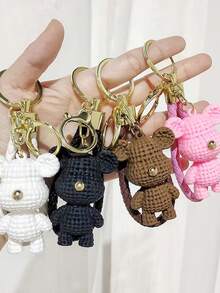 1pc Cute Cartoon Heart Knitted Car Key Chain Pendant, Couple Rabbit & Bear Keychain, Lovely Plush Christmas Gift