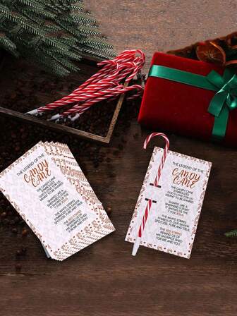 10pcs/Set Christmas Card And Candy Cane Pen Gift Set, Christmas Gift Party Supplies, Christmas Card Set, Suitable For Christmas Gifts, Christmas Home Decoration, Christmas Stocking Stuffer Gifts, Back To School Supplies, Office Supplies