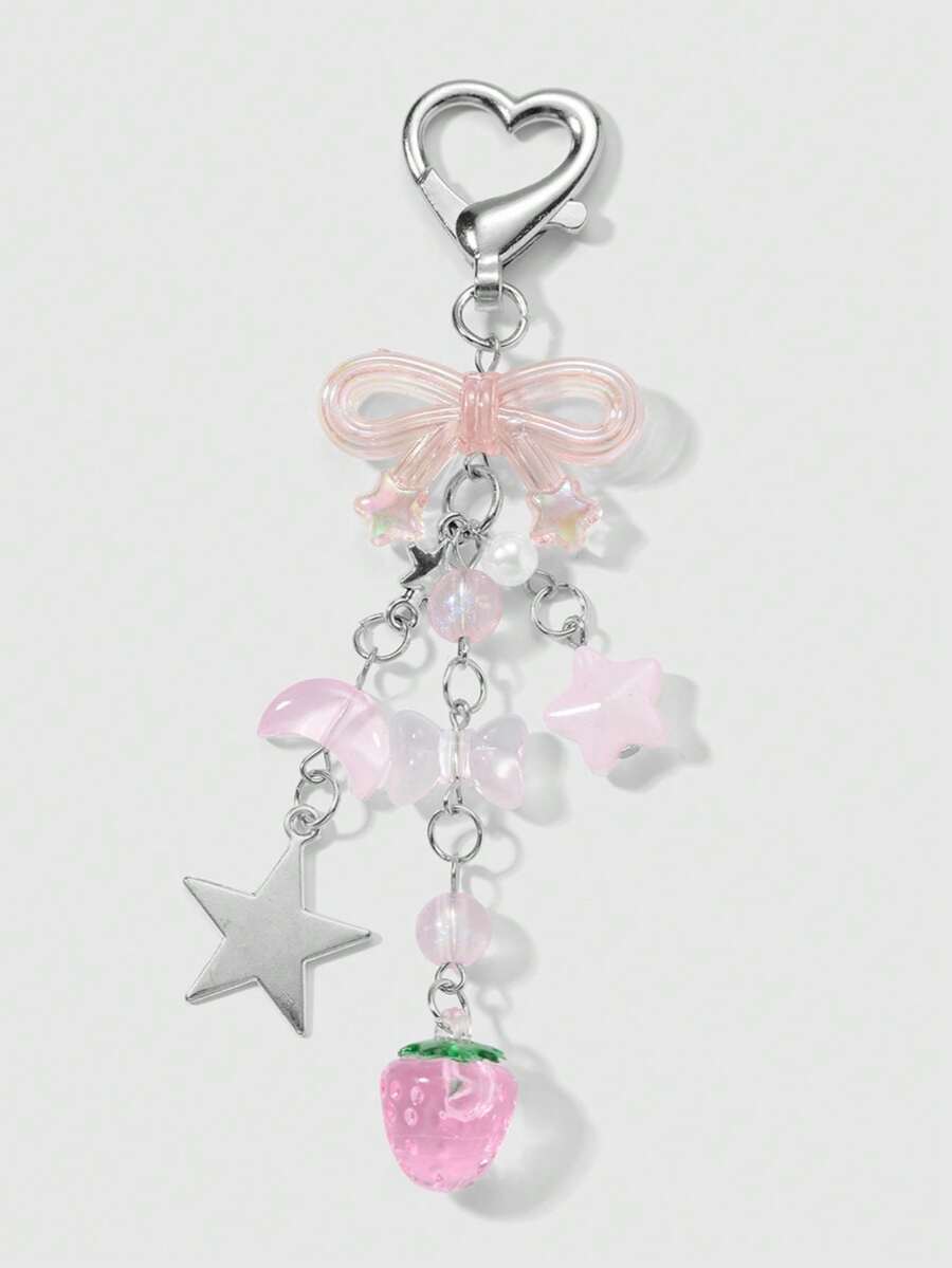 1 móc khóa hình dâu tây, nơ, trái khế dễ thương dành cho cả nam và nữ, phong cách tươi mát mùa hè, món quà lý tưởng cho các cặp đôi, bạn thân - Nhiều màu - Xem 1