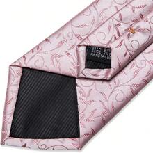 Conjunto de corbata de seda con estampado floral, incluye pinza de corbata, pañuelo y gemelos - Verde azulado y dorado - Ver 4