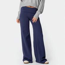 Wide Leg Sweatpants For Women Fold Over Low Rise Flare Yoga Lounge Pants Back To School Clothes For Teen Girls - 灰藍色 - 查看 3