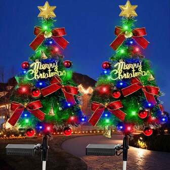 太阳能圣诞树灯 1/2个装 太阳能圣诞树灯 花园小径装饰 户外防水彩色装饰灯 适用于圣诞节庭院草坪装饰、圣诞派对花园装饰、圣诞礼物