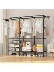 1pc New Multi-Function Coat Rack, Home Bedroom Floor Standing Clothes Hanger, Simple Clothes Storage Rack - Multicolor - View 3