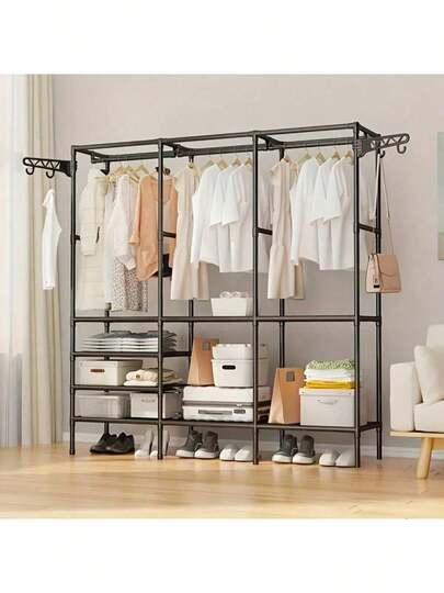 1ชิ้น ราวแขวนเสื้อผ้าแบบหลายฟังก์ชัน ใช้ในบ้าน ห้องนอน ตั้งพื้น ราวแขวนเสื้อผ้าแบบง่าย ชั้นวางเสื้อผ้า