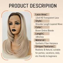Aubree Ombre Blonde Layered Wave Lace Wig With Dark Roots - 3X4 Pre Plucked Glueless Lace, Shoulder Length  Layered Wave Wig For White Women Perfect For Daily Wear & Special Occasions, 8 Inch,21680684 - 漸層 - 查看 5