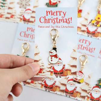 10pcs Christmas Keychain Set (Santa Claus, Snowman, Christmas Tree, Reindeer, Candy Cane, Gloves) With "Merry Christmas" Greeting Card - Holiday Party Favors, Christmas Stocking Stuffers, Christmas Tree Decorations And Festive Gift Ideas 2025 Bag Charms Car Accessories Teacher Friend Sister