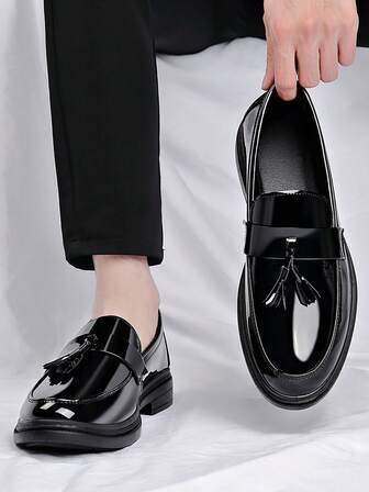 Men's Shiny Tassel Slip-On Casual Loafers, Soft & Durable