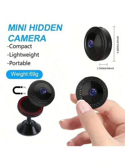 1 Stück 1080P HD Smart Mini-Kamera, unterstützt WLAN-Verbindung, Nachtsicht, Fernansicht über Mobilanwendungen, tragbare Heimsicherheitsüberwachung, wiederaufladbarer Lithium-Akku, USB-Ladung, tragbare Überwachung | Moderne kabellose Kamera | Robuste Kamera.