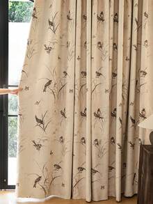 1 件全新豪华 100% 遮光芦苇鸟图案窗帘，适用于别墅、阳台、客厅、卧室，315gsm - 彩色 - 查看 1