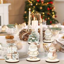 8 pièces Décoration de bureau vintage en bois aquarelle de Noël, style campagnard, bonhomme de neige, cerf, Père Noël, ornements de table, accessoires de décoration, cadeaux de fête