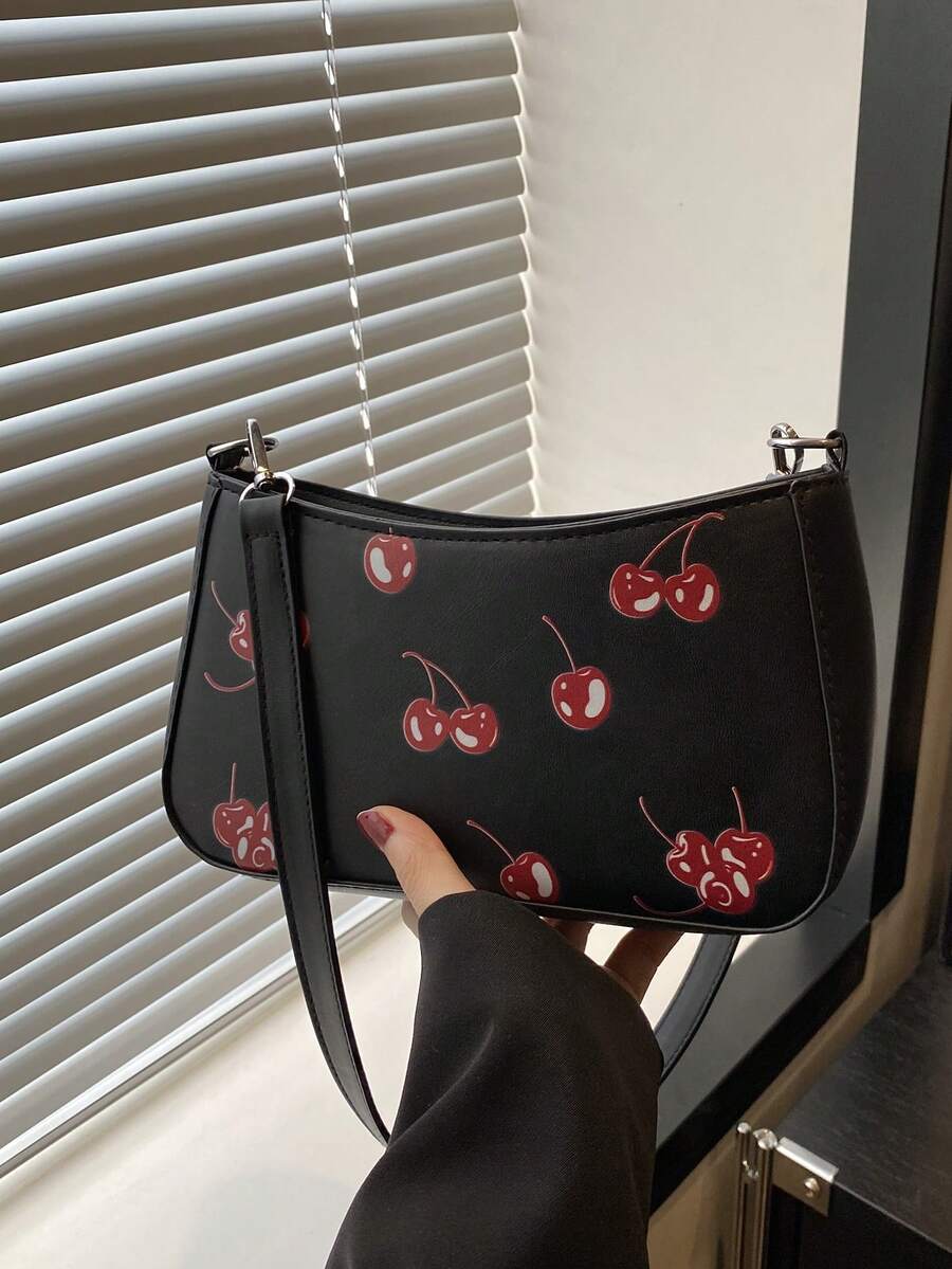 这款时尚的撞色樱桃印花腋下单肩包适合购物、携带钱包，也适合年轻女性、大学生、职场新人以及白领人士使用。它非常适合办公室、大学、工作、商务、通勤、户外活动、旅行和郊游等场合。