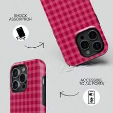 Pomegranate Red Plaid Checkered 2 In 1 Mobile Phone Protective Case Suitable For Compatible With Iphone17,17air,16, 15, 14, 13, 12, 11, PRO MAX, X,XS,PLUS, As Well As, Galaxy S21/22/23/24/25 Ultra/FE+, NOTE20 Ultra,A71/56/55/54/53/52/36/34/26/25/23/16/15/14/13/06,Is A Thoughtful Birthday Gift For Girlfriend, Boyfriend And Friends - 彩色 - 查看 3