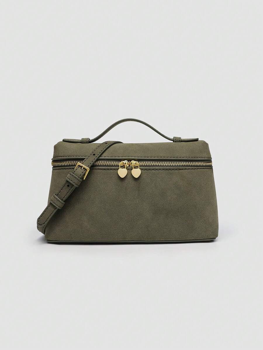 1 pièce Sac bandoulière carré en PU de couleur unie, convient pour la mode quotidienne des femmes et les sorties - Militaire verte - Voir 1
