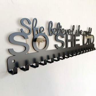 1 个黑色钥匙架壁挂式收纳架，用于挂夹克、帽子和入口走廊的金属艺术装饰挂钩