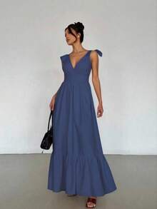 Women Long Dresses - Navy Blue - View 2