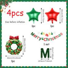 Set de 4 piezas de decoración de globos navideños, incluye bandera navideña colorida, aro de globo en forma de árbol de Navidad, globo estrella de 18 pulgadas, adecuado para fiesta de Navidad, decoración de ambiente navideño, actividades y decoración de fiesta con tema navideño, fiesta de Año Nuevo, decoraciones para reunión familiar de Navidad