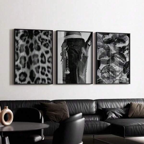 1/3pcs Fashion Chic Wall Art Picture Y2k Prints Canvas Paintings Kiss Lips Posters Black And White Aesthetic Girly Decor For Bedroom, Living Room, Or Dorm Room Decor Gift For Her Unframed