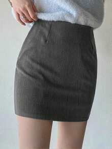 2025春夏百搭侧拉链女式休闲裙 - 灰色 - 查看 1