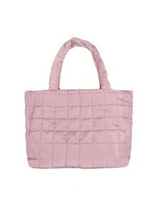 1pc Lightweight, Business Casual Ultra-Lightweight High-Capacity Quilted Tote Bag For Teen Girls Women College Students, Solid Color, Soft Underarm Shoulder Bag, Handbag For Daily Office Party, Casual Style Bag, School Supplies, School Tote Bag, Tote Bags For School, College Essentials