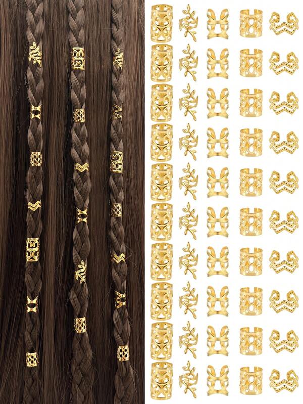 50PCS Bohemian Style Mini Dreadlock Beads Vintage Hollow Hair Rings Alloy Hair Cuff Hair Pins Loops Hair Accessories Loc Hair Jewelry For Braids