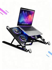 Portable Foldable Laptop Cooling Pad - 7 - Level Height Adjustment, 4 Quiet LED Fans, Stable Non - Slip Design For 11 - 19.3 Inch Laptops, USB Powered