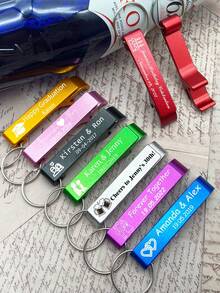 5/10/20/50pcs Customized Text/Logo Bottle Opener Keychain - Durable, Lightweight Metal Beverage Opener With Personalized Text, Suitable For Weddings, Business Events, Party Favors, Promotional Gifts, Great For Halloween/Christmas/Easter/Father's Day,Creative Carvings ,Forever Love - Nhiều màu - Xem 2