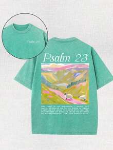 Yuega Tshrit 1pcJesus Religious Cross Sun Printed Retro Washed T-Shirt, 230G, Retro Street Style. Simple And Versatile, Pure Cotton Is Of High Quality, Novel And Fashionable, And It Is A Must-Have Fashion T-Shirt For Spring And Summer.Summer Clothing Tops - 綠色 - 查看 1