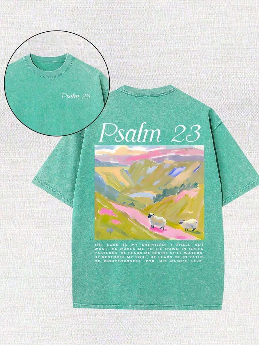 Yuega Tshrit 1pcJesus Religious Cross Sun Printed Retro Washed T-Shirt, 230G, Retro Street Style. Simple And Versatile, Pure Cotton Is Of High Quality, Novel And Fashionable, And It Is A Must-Have Fashion T-Shirt For Spring And Summer.Summer Clothing Tops - 綠色 - 查看 1