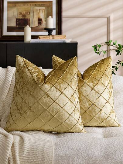 Bộ 2 vỏ gối nhung vàng 18x18 inch, vỏ gối mềm mại, màu trung tính, có vỏ gối tựa ghế sofa họa tiết trang trại cổ điển dùng để trang trí nhà sang trọng, trang trí Giáng sinh, quà tặng Giáng sinh (KHÔNG CÓ GÓI LÓT)