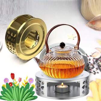 Tespis i rostfritt stål, tevärmare, skrivbordsisoleringsspis, värmespis, tevärmare för ljus, tebryggare för utomhusbruk, förtjockat material är robust och hållbart, jämn värmeledning, kompakt design, lätt att bära, lämplig för att göra te, värma te, värma kaffe, värma mat, värma mjölk, enkel och vacker, rund och slät yta, luftventildesign, obegränsade användningsscenarier